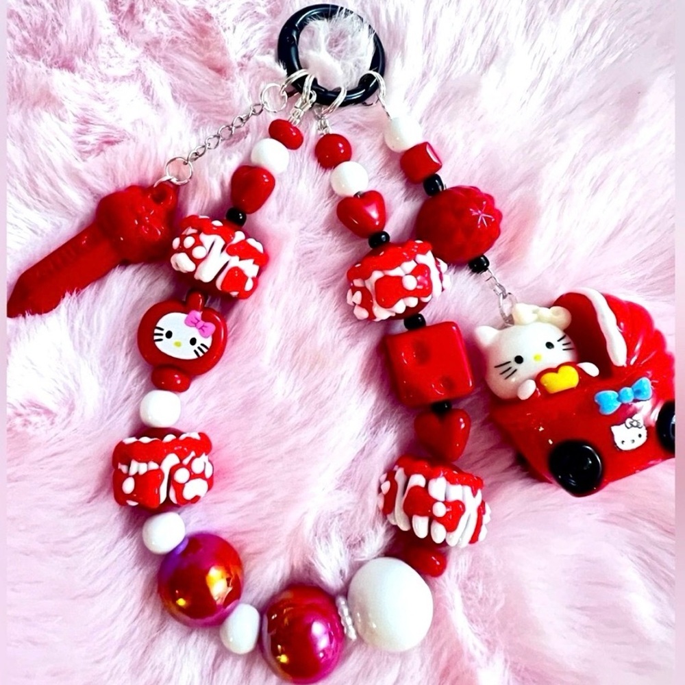 Buy 3 get 1 free❤️❤️Hello Kitty Red and White Beaded Bag and Phone Charms